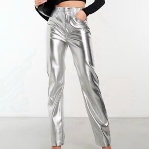 Abercrombie & Fitch Metallic Silver Straight-Leg Pants